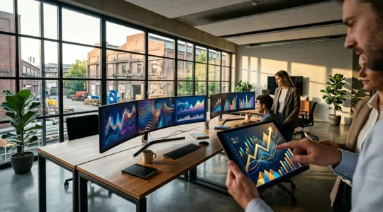 Vue d'ensemble d'un tableau de bord financier moderne avec graphiques de trésorerie et flux monétaires