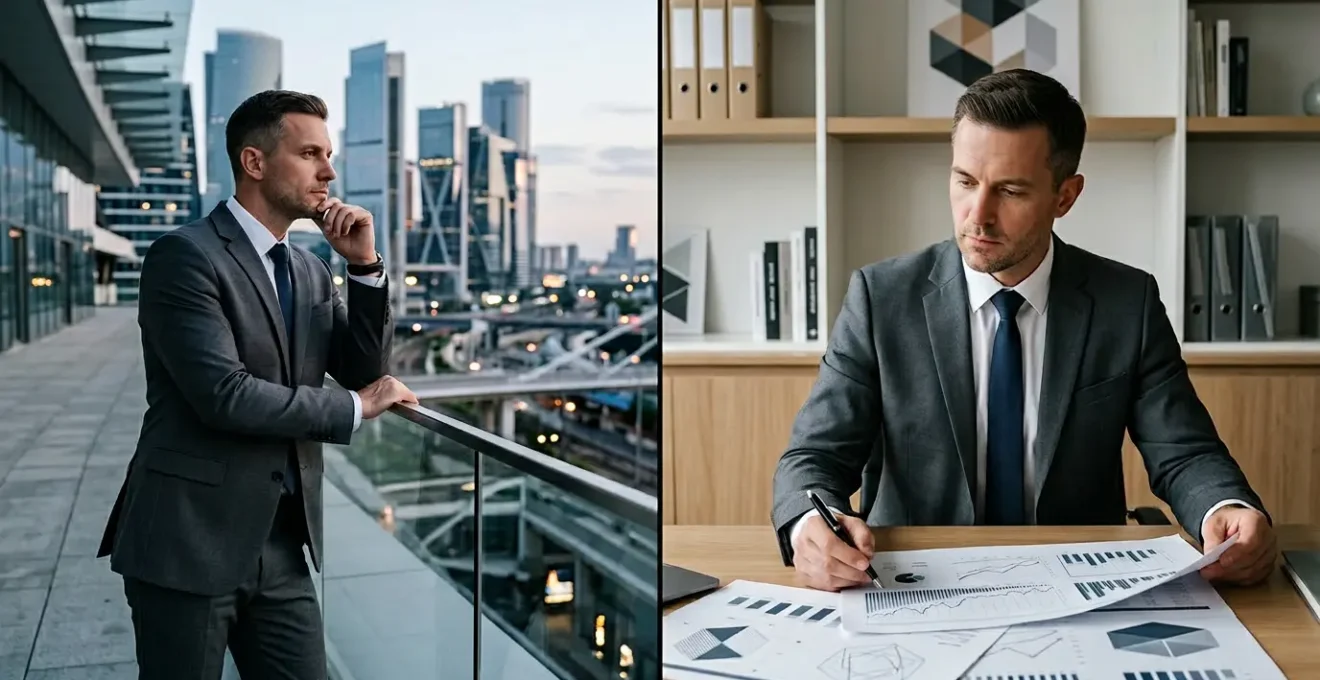 Portrait dyptique d'un dirigeant entre vision stratégique et gestion opérationnelle