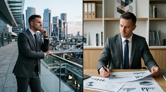 Portrait dyptique d'un dirigeant entre vision stratégique et gestion opérationnelle