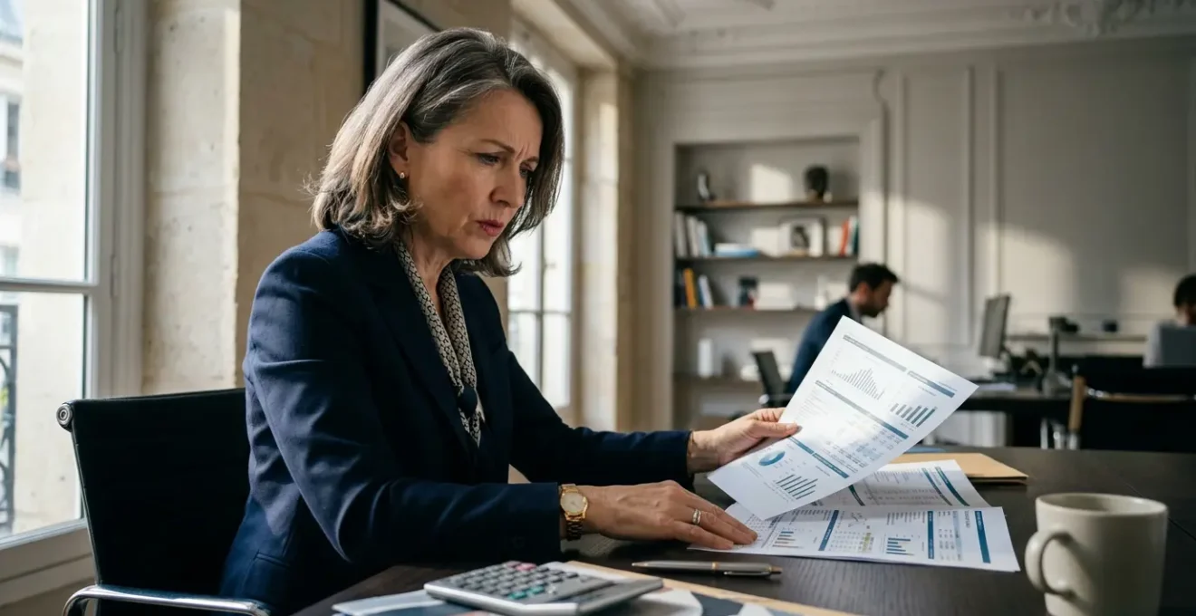 Dirigeant d'entreprise analysant des tableaux financiers avec distinction entre flux de trésorerie et rentabilité réelle