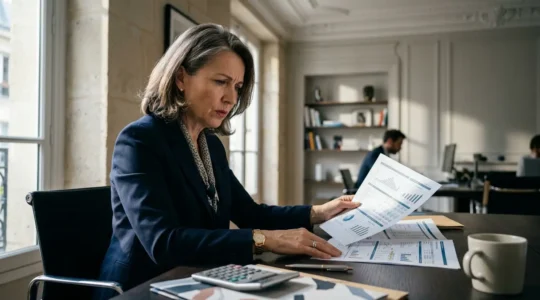Dirigeant d'entreprise analysant des tableaux financiers avec distinction entre flux de trésorerie et rentabilité réelle
