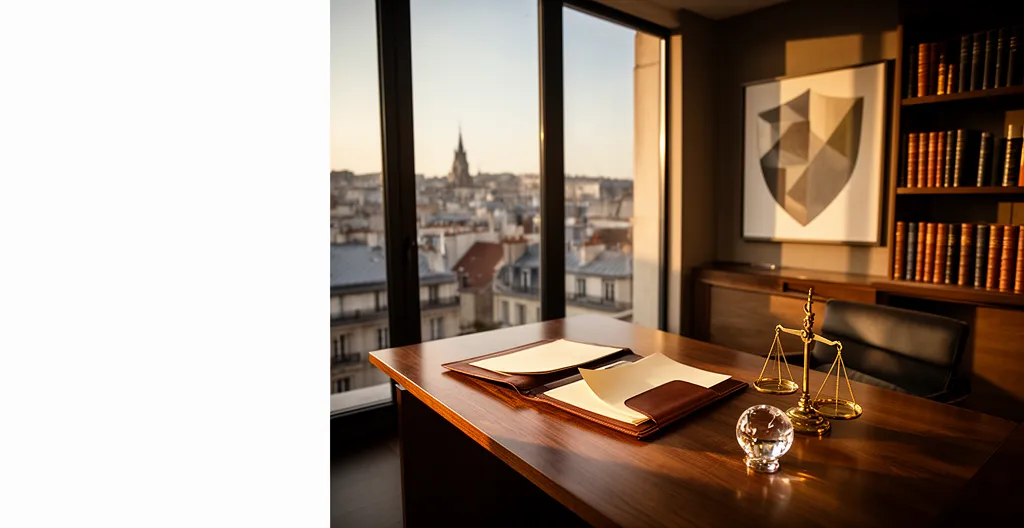 Bureau moderne avec documents juridiques et calculatrice représentant la protection patrimoniale de l'entrepreneur