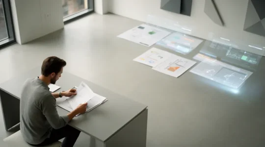 Entrepreneur analysant des documents stratégiques pour l'optimisation de l'ACRE