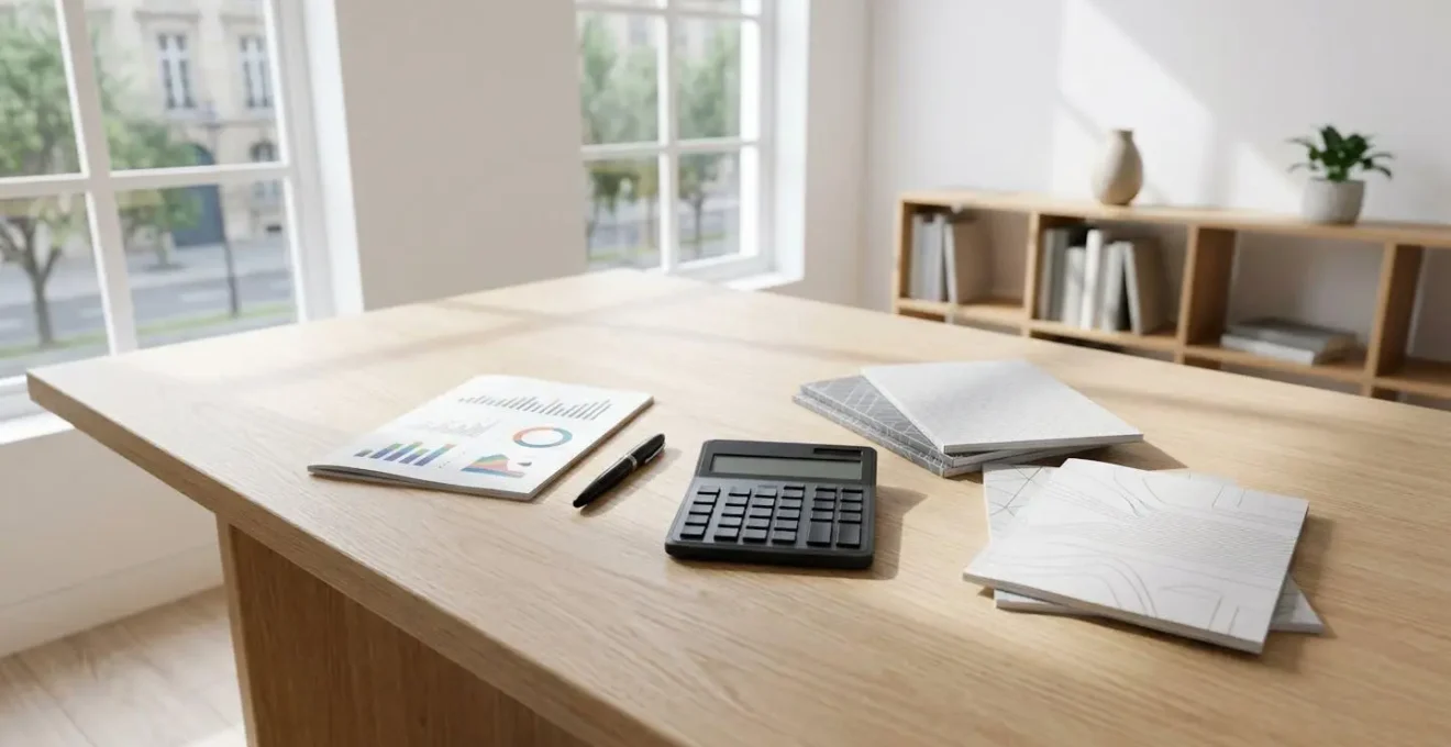 Vue détaillée d'un bureau avec documents comptables pour calcul du BFR