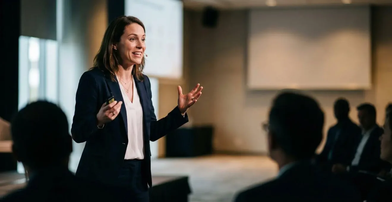 Entrepreneur présentant son projet d'innovation devant un jury d'experts