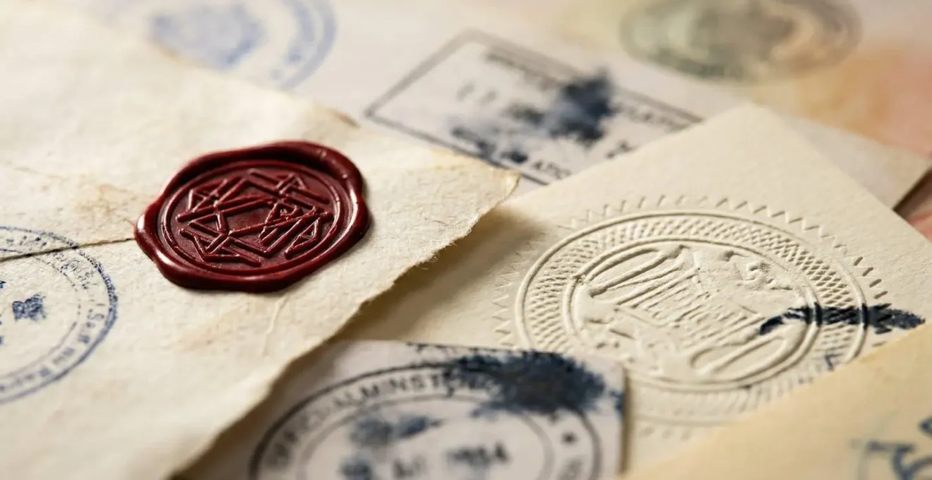 Processus de fermeture d'entreprise illustré avec documents administratifs et tampons officiels