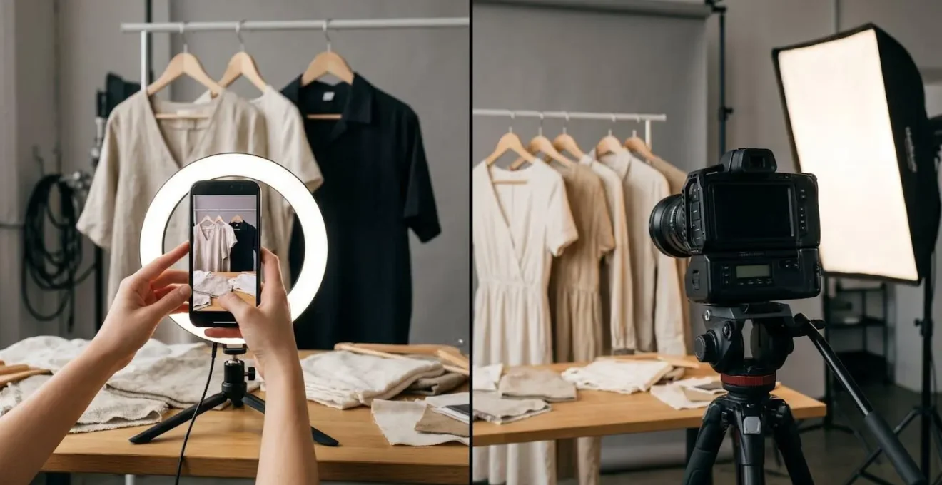 Comparaison entre tournage smartphone authentique et studio professionnel pour campagne de financement participatif