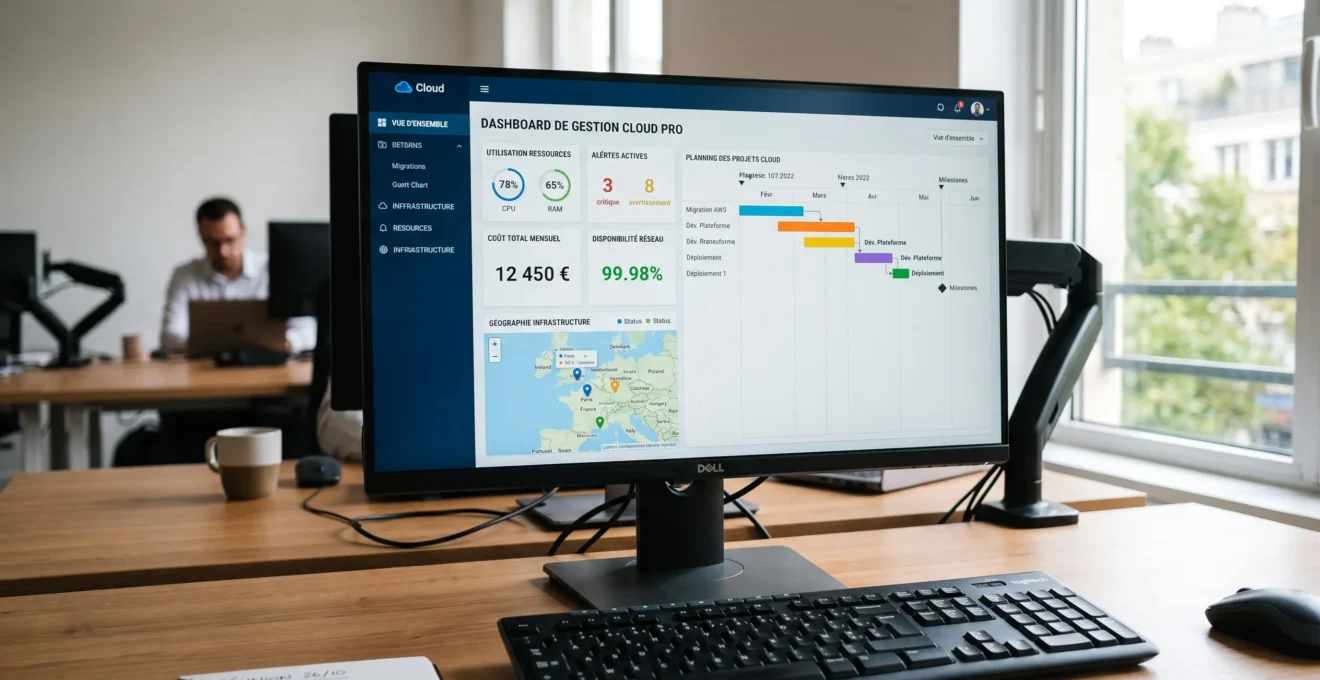 Interface dashboard cloud affichant planning et suivi des interventions techniciens en temps réel